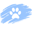 White Paw Print Blue Brush Stroke